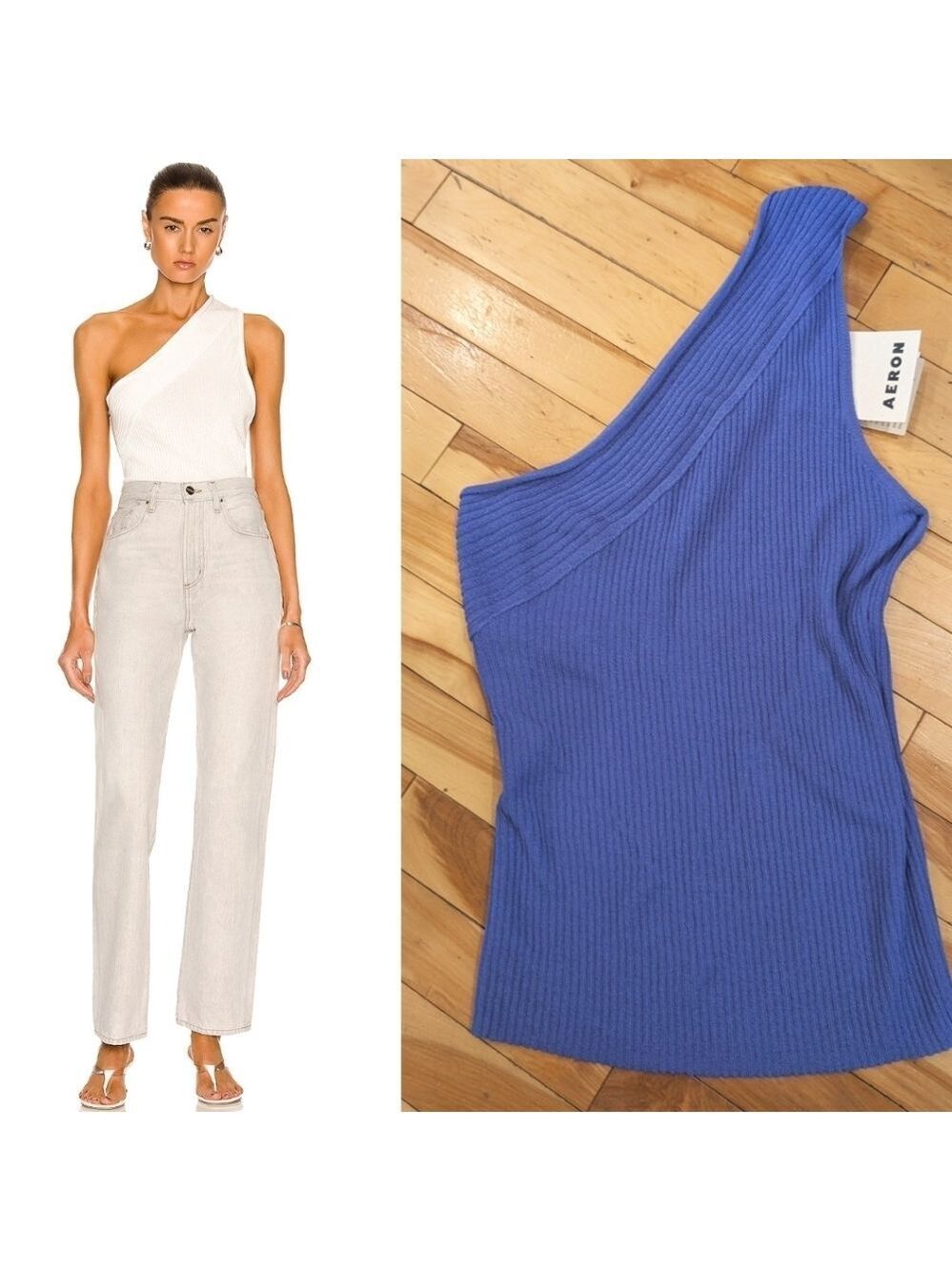 NWT AERON | Delhi Asymmetric Ribbed Knitted Top In Techno Blue